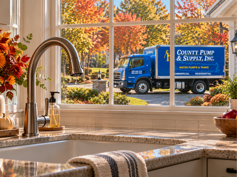 Common plumbing problems like a dripping kitchen faucet at a Massachusetts home.